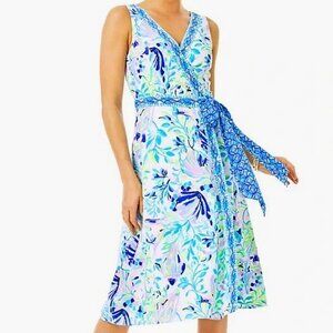 Lilly Pulitzer Shaylee Wrap Midi Dress in White Shell Beach